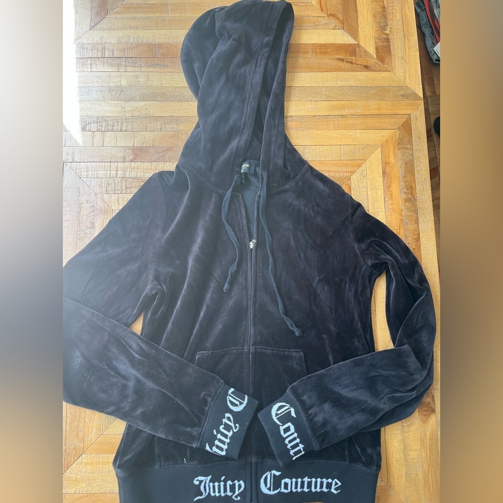 Juicy Couture Black Velour Zip-Up Hoodie